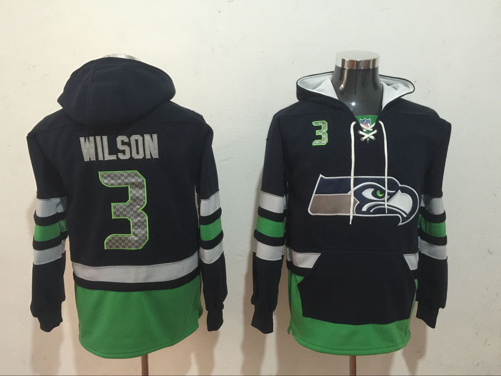 Men NFL Nike Seattle Seahawks 3 Wilson black Sweatshirts